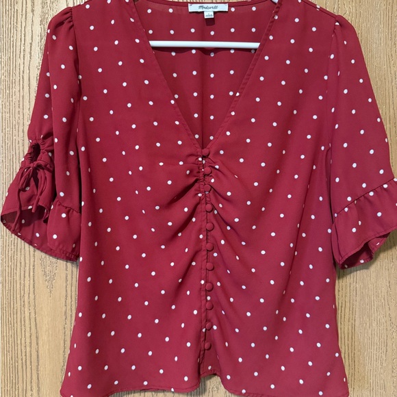 Madewell Tops - Madewell Red Ruched 1/2 Sleeve Blouse